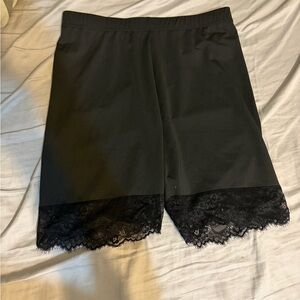 SHEIN Black Athletic Shorts with Lace Trim